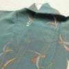 小紋 良品 しつけ糸付き 縮緬 正絹 木の葉・植物柄 袷仕立て 身丈162.5cm 裄丈65cm リサイクル着物 着物 金彩 緑・うぐいす色_画像18