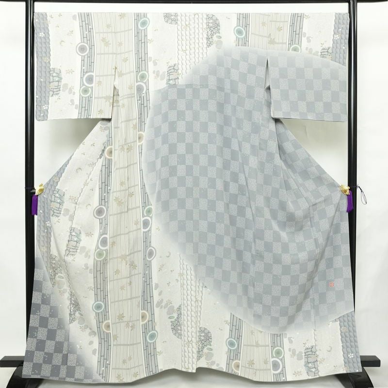 付け下げ 落款入り 睦 縮緬 正絹 古典柄 袷仕立て 身丈161.5cm 裄丈68cm リサイクル着物 着物 おしゃれ 青・紺_画像1