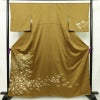 付け下げ 良品 しつけ糸付き 綸子 一つ紋付き 正絹 花柄 袷仕立て 身丈162cm 裄丈66.5cm リサイクル着物 着物 金彩 入学式 卒業式 七五三 お宮参り フォーマル 黄・黄土色_画像1