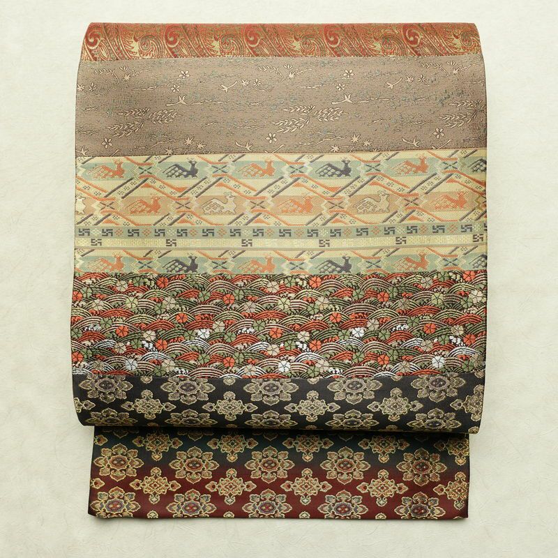 袋帯 全通柄 美品 一般用 正絹 古典柄 リサイクル帯 帯 金糸 おしゃれ 多色使い_画像1