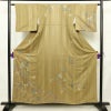 訪問着 美品 しつけ糸付き 正絹 木の葉・植物柄 袷仕立て 身丈156.5cm 裄丈62.5cm リサイクル着物 着物 入学式 卒業式 七五三 お宮参り フォーマル 黄・黄土色_画像1