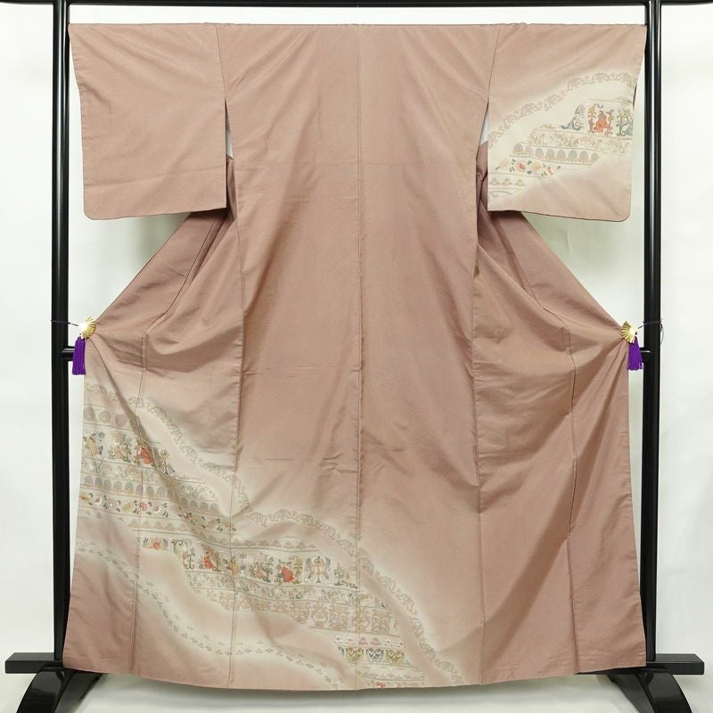 付け下げ 正絹 幾何学柄・抽象柄 袷仕立て 身丈163cm 裄丈68cm リサイクル着物 着物 ピンク_画像1