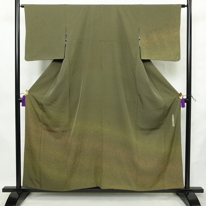 付け下げ 良品 川村久太郎 落款入り 正絹 その他の柄 袷仕立て 身丈156cm 裄丈63cm リサイクル着物 着物 七五三 お宮参り フォーマル 刺繍 モダン 緑・うぐいす色_画像1