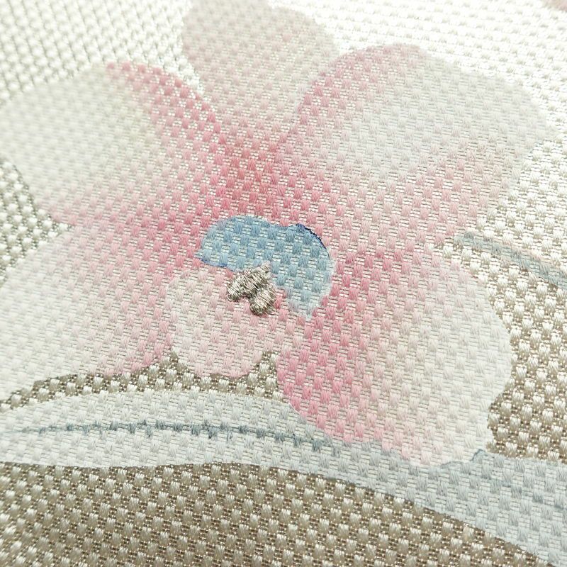 名古屋帯 太鼓柄 良品 正絹 花柄 名古屋仕立て なごや帯 リサイクル帯 帯 銀糸 シルバーピンク ピンク_画像8