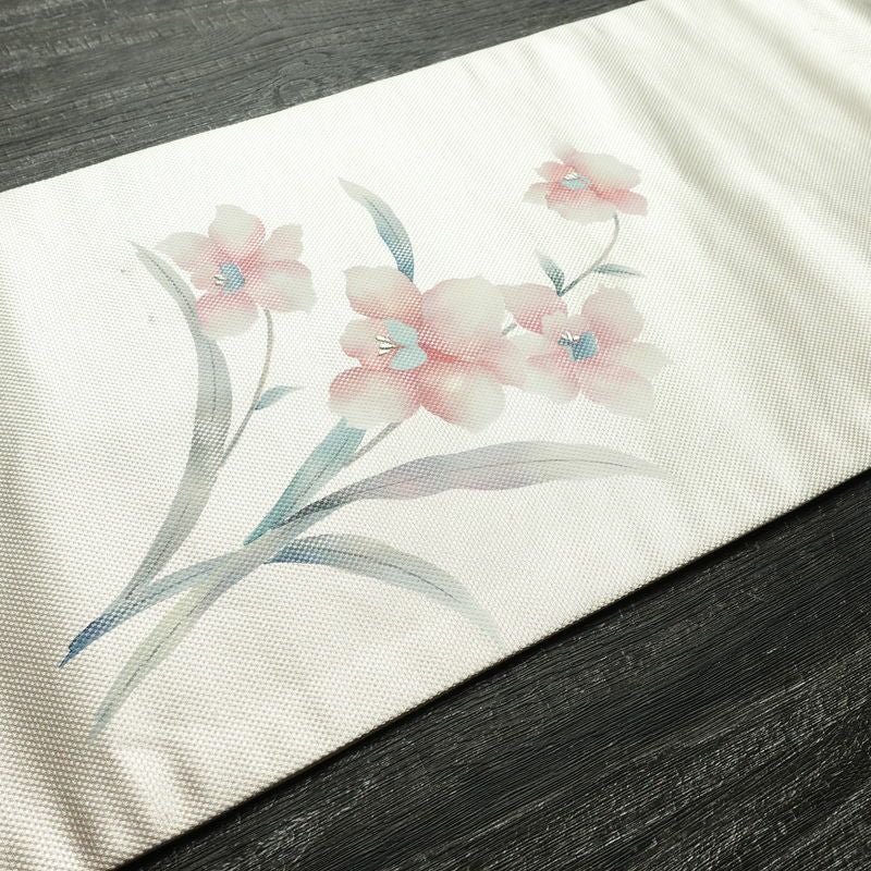 名古屋帯 太鼓柄 良品 正絹 花柄 名古屋仕立て なごや帯 リサイクル帯 帯 銀糸 シルバーピンク ピンク_画像12