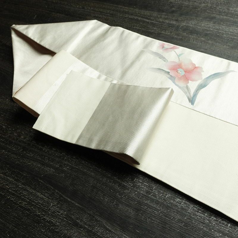 名古屋帯 太鼓柄 良品 正絹 花柄 名古屋仕立て なごや帯 リサイクル帯 帯 銀糸 シルバーピンク ピンク_画像21