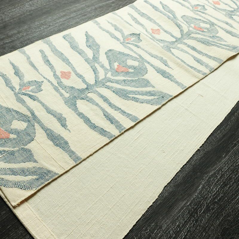 名古屋帯 六通柄 正絹 幾何学柄・抽象柄 通し仕立て なごや帯 リサイクル帯 帯 紬地 白_画像8