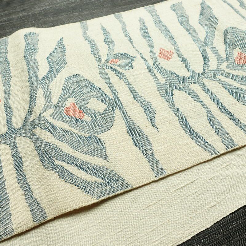 名古屋帯 六通柄 正絹 幾何学柄・抽象柄 通し仕立て なごや帯 リサイクル帯 帯 紬地 白_画像11