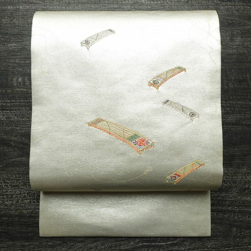 名古屋帯 太鼓柄 正絹 その他の柄 名古屋仕立て なごや帯 リサイクル帯 帯 刺繍 シンプル 金・銀_画像1