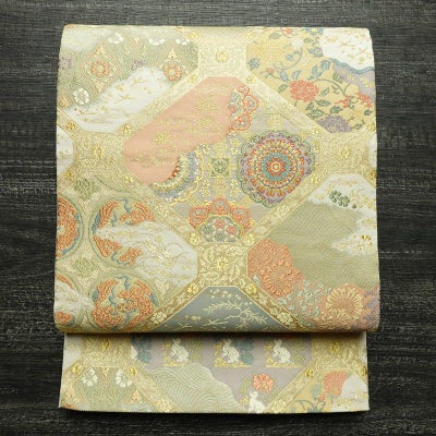 袋帯 六通柄 フォーマル用 正絹 幾何学柄・抽象柄 リサイクル帯 帯 金糸 入学式 卒業式 七五三 お宮参り フォーマル 多色使い