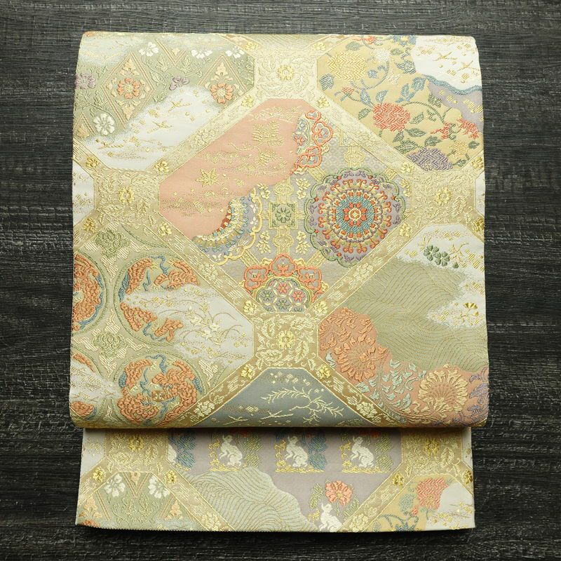 袋帯 六通柄 フォーマル用 正絹 幾何学柄・抽象柄 リサイクル帯 帯 金糸 入学式 卒業式 七五三 お宮参り フォーマル 多色使い_画像1