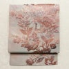 名古屋帯 六通柄 正絹 木の葉・植物柄 名古屋仕立て なごや帯 リサイクル帯 帯 モダン ピンク_画像1