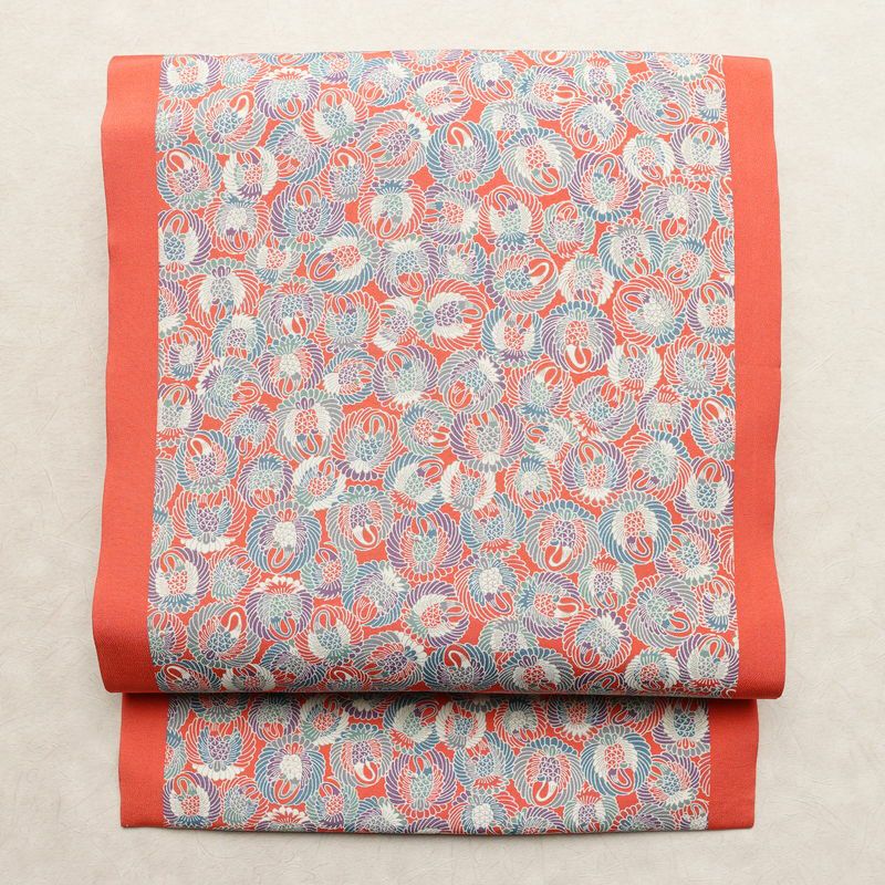 名古屋帯 全通柄 正絹 古典柄 名古屋仕立て なごや帯 リサイクル帯 帯 ピンク_画像1