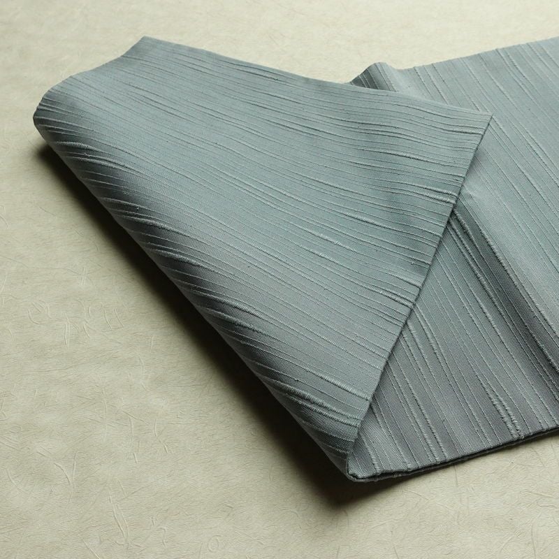 名古屋帯 全通柄 良品 正絹 名古屋仕立て なごや帯 リサイクル帯 帯 紬地 くすみブルー 青・紺_画像7