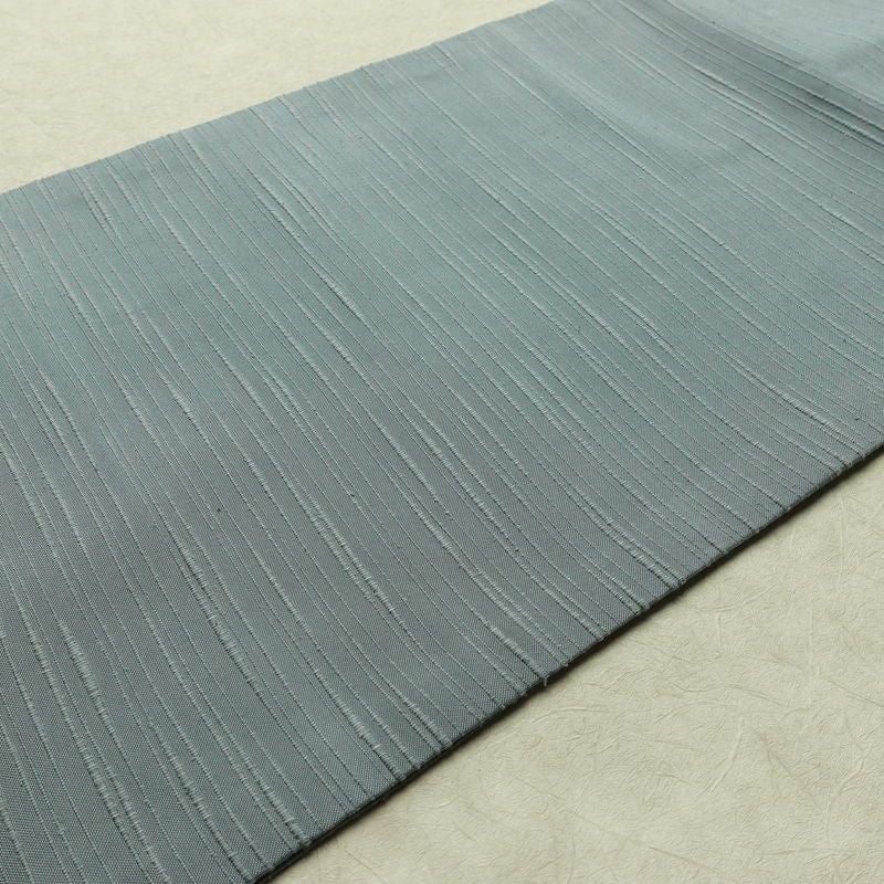 名古屋帯 全通柄 良品 正絹 名古屋仕立て なごや帯 リサイクル帯 帯 紬地 くすみブルー 青・紺_画像9