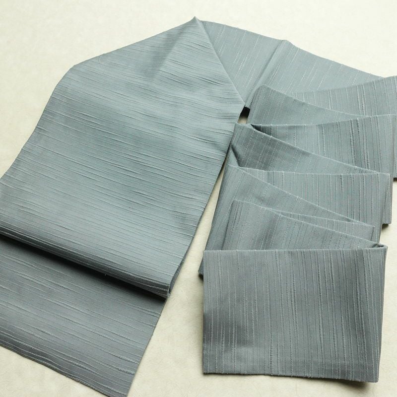 名古屋帯 全通柄 良品 正絹 名古屋仕立て なごや帯 リサイクル帯 帯 紬地 くすみブルー 青・紺_画像14