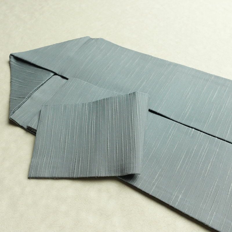 名古屋帯 全通柄 良品 正絹 名古屋仕立て なごや帯 リサイクル帯 帯 紬地 くすみブルー 青・紺_画像18