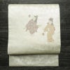 名古屋帯 太鼓柄 正絹 人物・動物柄 名古屋仕立て なごや帯 リサイクル帯 帯 箔 白_画像1
