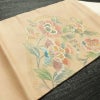 名古屋帯 太鼓柄 正絹 花柄 名古屋仕立て なごや帯 リサイクル帯 帯 刺繍 金糸 ベージュ_画像14