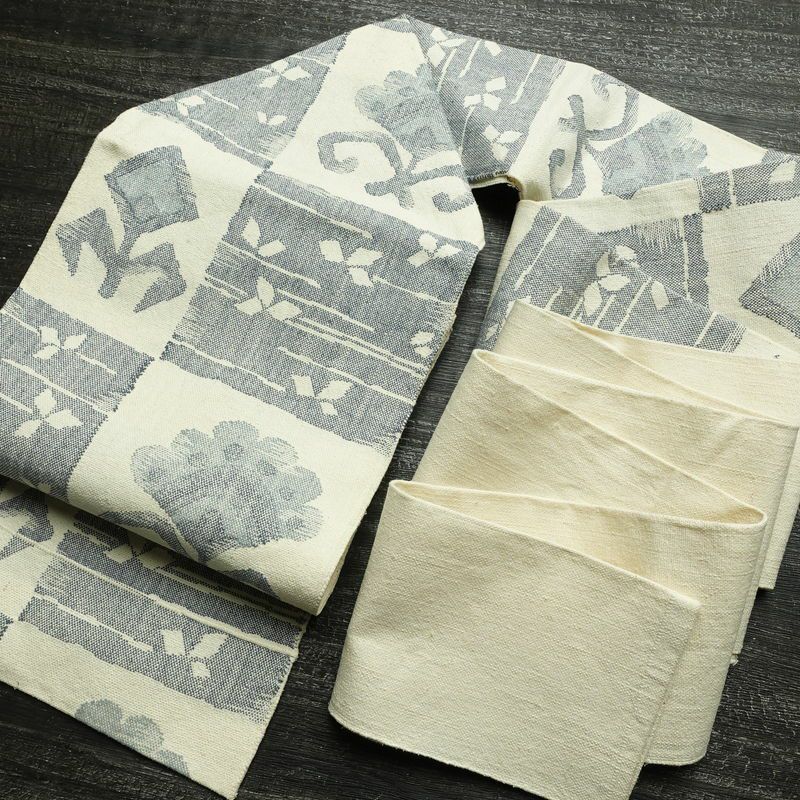 名古屋帯 六通柄 正絹 幾何学柄・抽象柄 名古屋仕立て なごや帯 リサイクル帯 帯 モダン 白_画像17