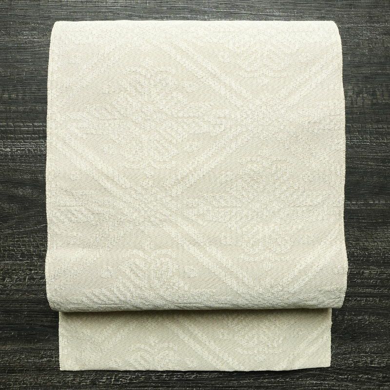 名古屋帯 全通柄 良品 つづれ織り 正絹 古典柄 松葉仕立て なごや帯 リサイクル帯 帯 白_画像1