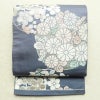 袋帯 六通柄 フォーマル用 正絹 花柄 リサイクル帯 帯 箔 青・紺_画像1