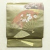 袋帯 六通柄 良品 フォーマル用 正絹 古典柄 リサイクル帯 帯 引箔 扇子 菊 金・銀_画像1