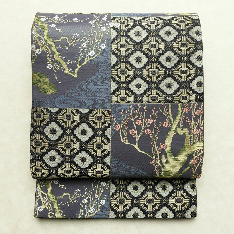 袋帯 六通柄 良品 寿福招来 フォーマル用 正絹 木の葉・植物柄 リサイクル帯 帯 金糸 多色使い_画像1