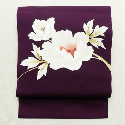 名古屋帯 太鼓柄 正絹 花柄 名古屋仕立て なごや帯 リサイクル帯 帯 シンプル 紫・藤色