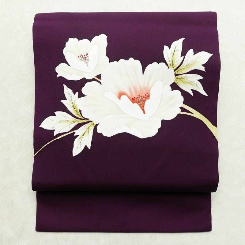 名古屋帯 太鼓柄 正絹 花柄 名古屋仕立て なごや帯 リサイクル帯 帯 シンプル 紫・藤色_画像1