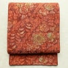 袋帯 全通柄 良品 ふくれ織 一般用 正絹 花柄 リサイクル帯 帯 茶_画像1