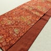 袋帯 全通柄 良品 ふくれ織 一般用 正絹 花柄 リサイクル帯 帯 茶_画像11