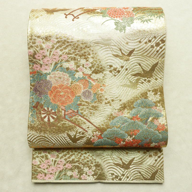 袋帯 京絵巻 六通柄 良品 フォーマル用 正絹 古典柄 リサイクル帯 帯 入学式 卒業式 結婚式 七五三 パーティー お宮参り フォーマル 御所車 金・銀_画像1
