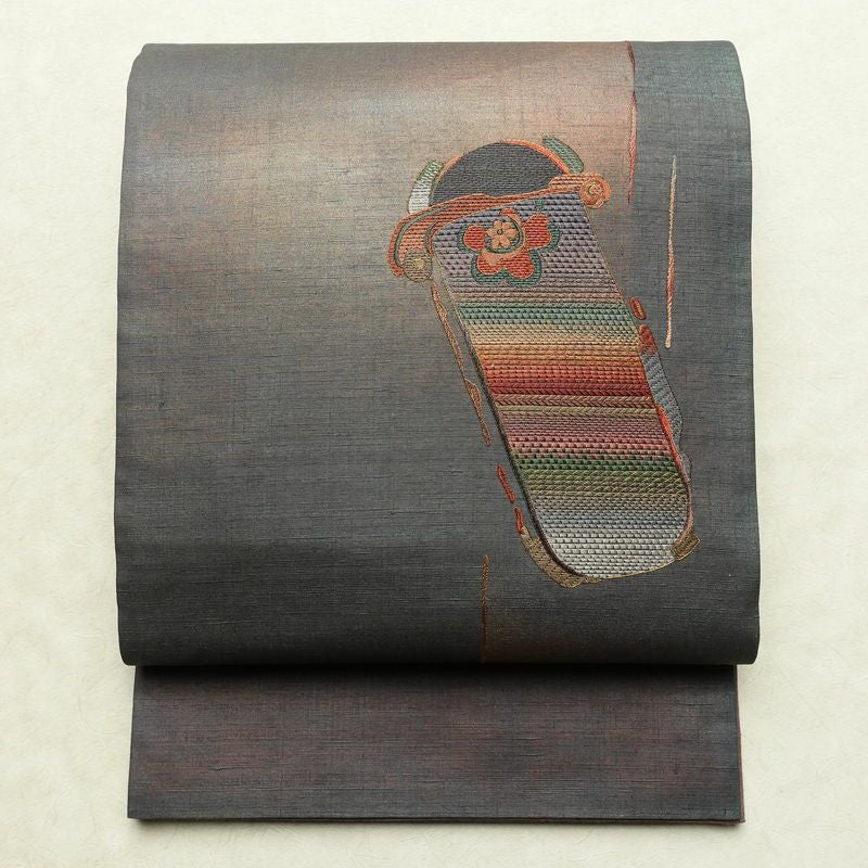 袋帯 太鼓柄 良品 正絹 幾何学柄・抽象柄 リサイクル帯 帯 刺繍 モダン 洒落 多色使い_画像1