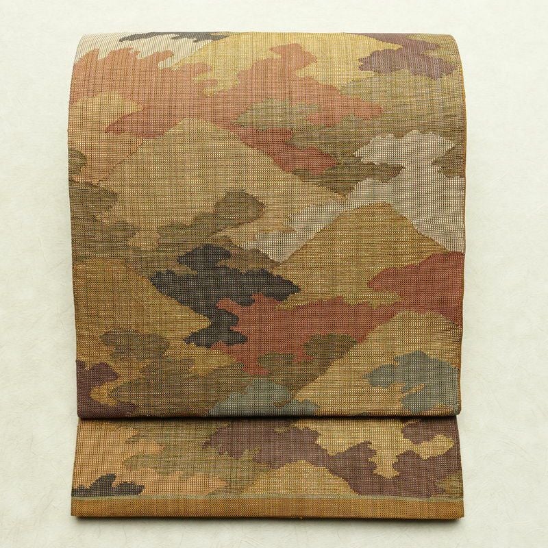 袋帯 六通柄 正絹 幾何学柄・抽象柄 リサイクル帯 帯 入学式 卒業式 七五三 お宮参り フォーマル 黄・黄土色_画像1