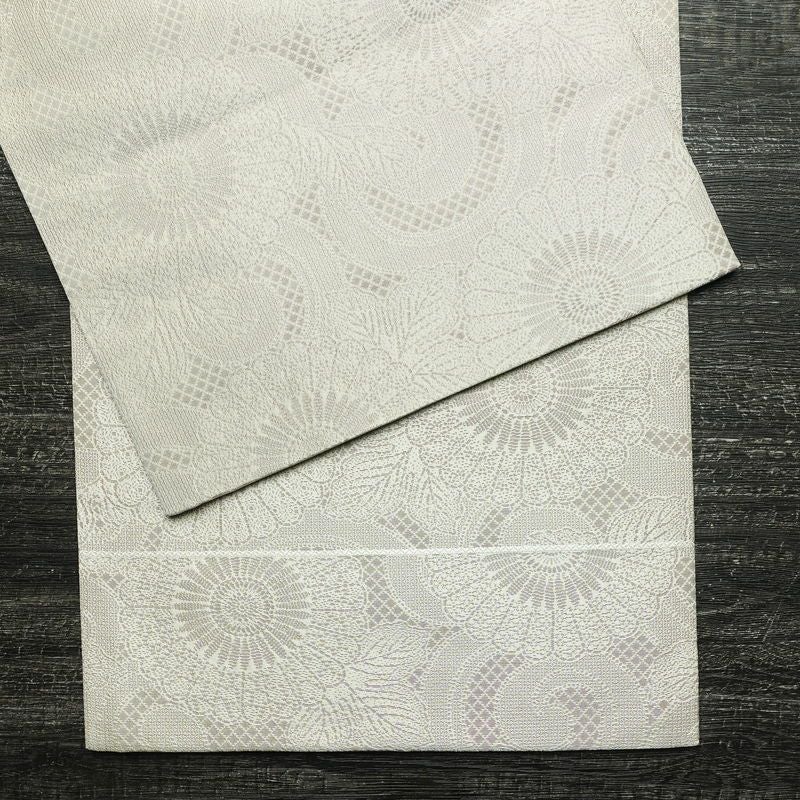 袋帯 人間国宝 中村勇二郎 古代菊 献上絵図 全通柄 良品 フォーマル用 正絹 花柄 リサイクル帯 帯 入学式 卒業式 七五三 パーティー お宮参り フォーマル 菊 ベージュ_画像13