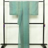 盛夏 美品 夏用 付下小紋 一つ紋付き 正絹 縞柄・線柄 単衣仕立て 身丈163cm 裄丈64.5cm リサイクル着物 着物 洒落 緑・うぐいす色_画像2