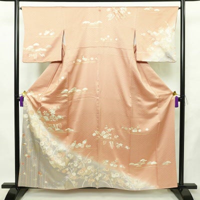 訪問着 良品 金駒刺繍 一つ紋付き 正絹 古典柄 袷仕立て 身丈157.5cm 裄丈65cm リサイクル着物 着物 金彩 入学式 卒業式 七五三 お宮参り フォーマル 紅葉 松 菊 桜 ピンク