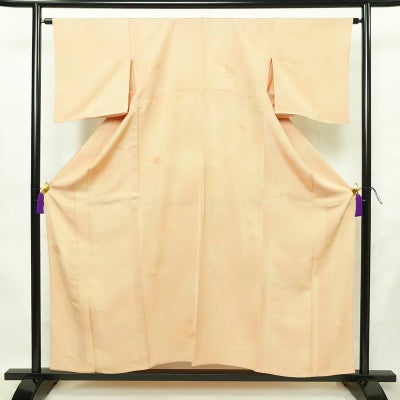 単衣 小紋 しつけ糸付き 正絹 古典柄 単衣仕立て 身丈154.5cm 裄丈64.5cm リサイクル着物 着物 ベージュオレンジ 橙