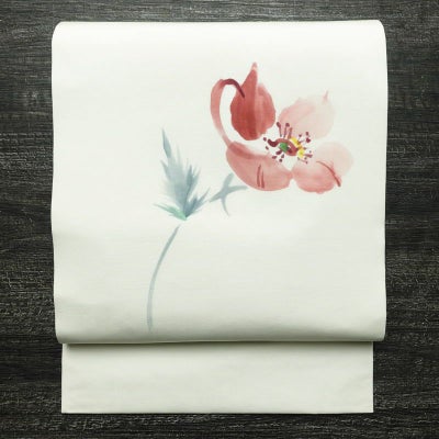 名古屋帯 太鼓柄 正絹 花柄 名古屋仕立て なごや帯 リサイクル帯 帯 シンプル 白