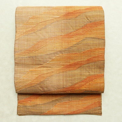 名古屋帯 六通柄 良品 正絹 幾何学柄・抽象柄 通し仕立て なごや帯 リサイクル帯 帯 モダン 黄・黄土色