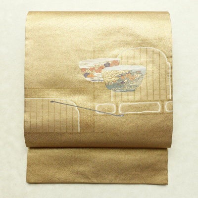 名古屋帯 太鼓柄 正絹 古典柄 通し仕立て なごや帯 リサイクル帯 帯 箔 シンプル 金・銀