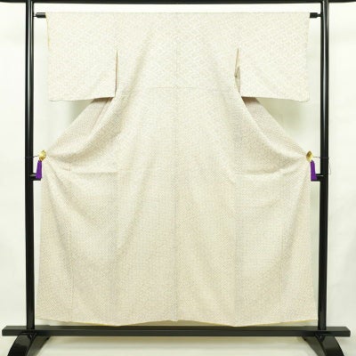 小紋 総絞り 正絹 古典柄 袷仕立て 身丈154cm 裄丈62.5cm リサイクル着物 着物 シンプル クリーム