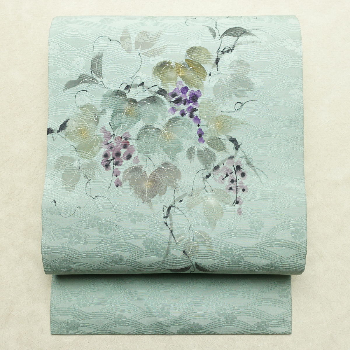 夏帯手刺繍 名古屋帯 絽 夏椿 絹 銀箔 白 クリーム ピンク 638 名古屋 