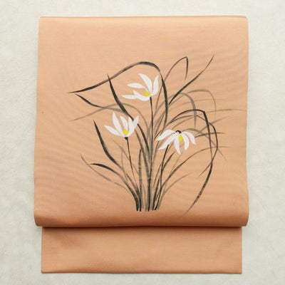 名古屋帯 太鼓柄 正絹 花柄 名古屋仕立て なごや帯 リサイクル帯 帯 シンプル ピンク