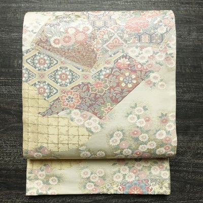 袋帯 六通柄 フォーマル用 正絹 古典柄 箔 入学式 卒業式 七五三 お宮参り 扇面 白