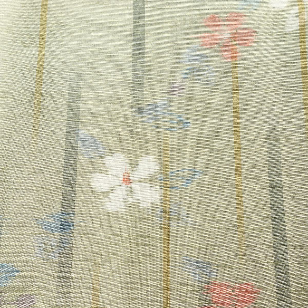 紬 良品 しつけ糸付き 正絹 花柄 袷仕立て 身丈153.5cm 裄丈63.5cm リサイクル着物 着物 緑・うぐいす色_画像7