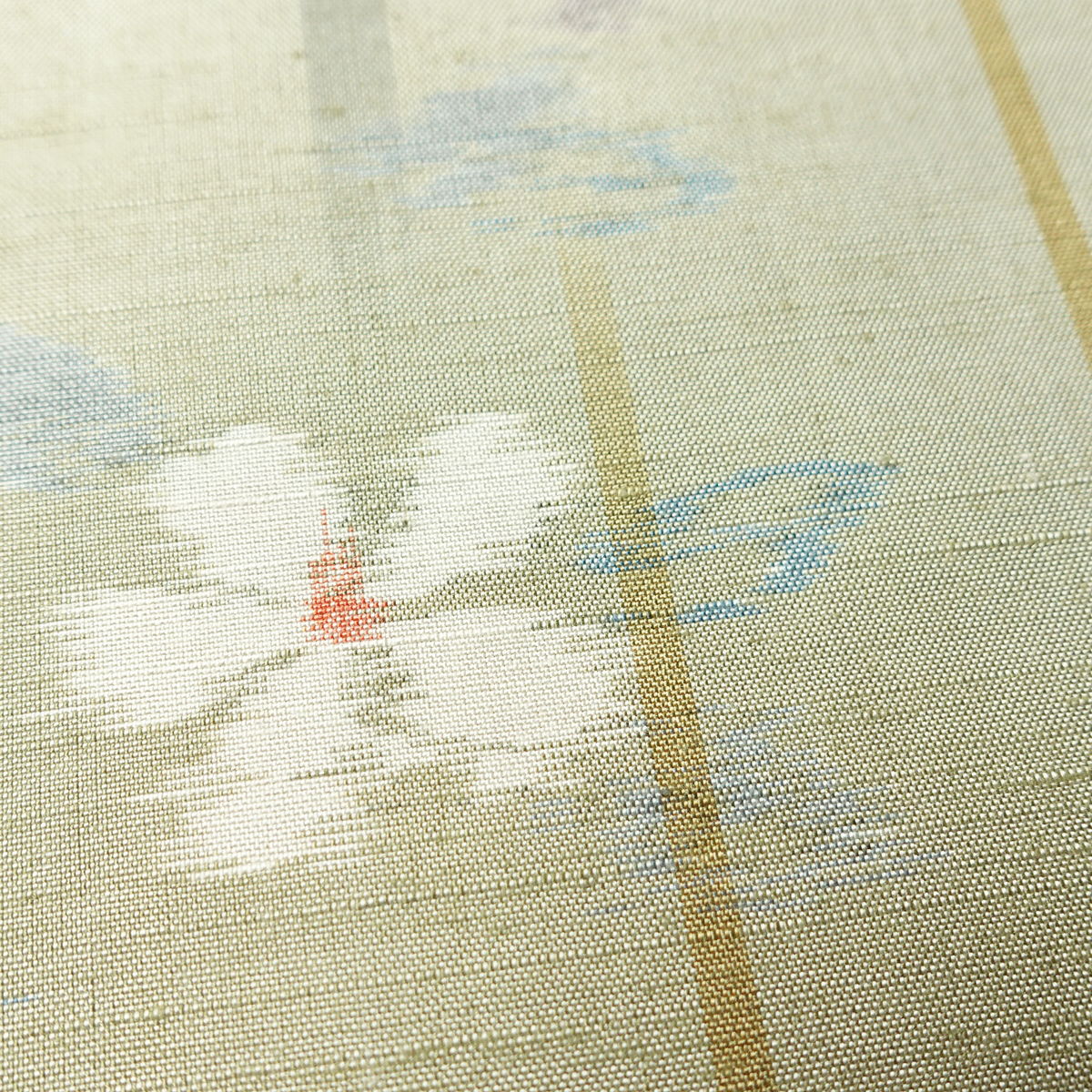 紬 良品 しつけ糸付き 正絹 花柄 袷仕立て 身丈153.5cm 裄丈63.5cm リサイクル着物 着物 緑・うぐいす色_画像8