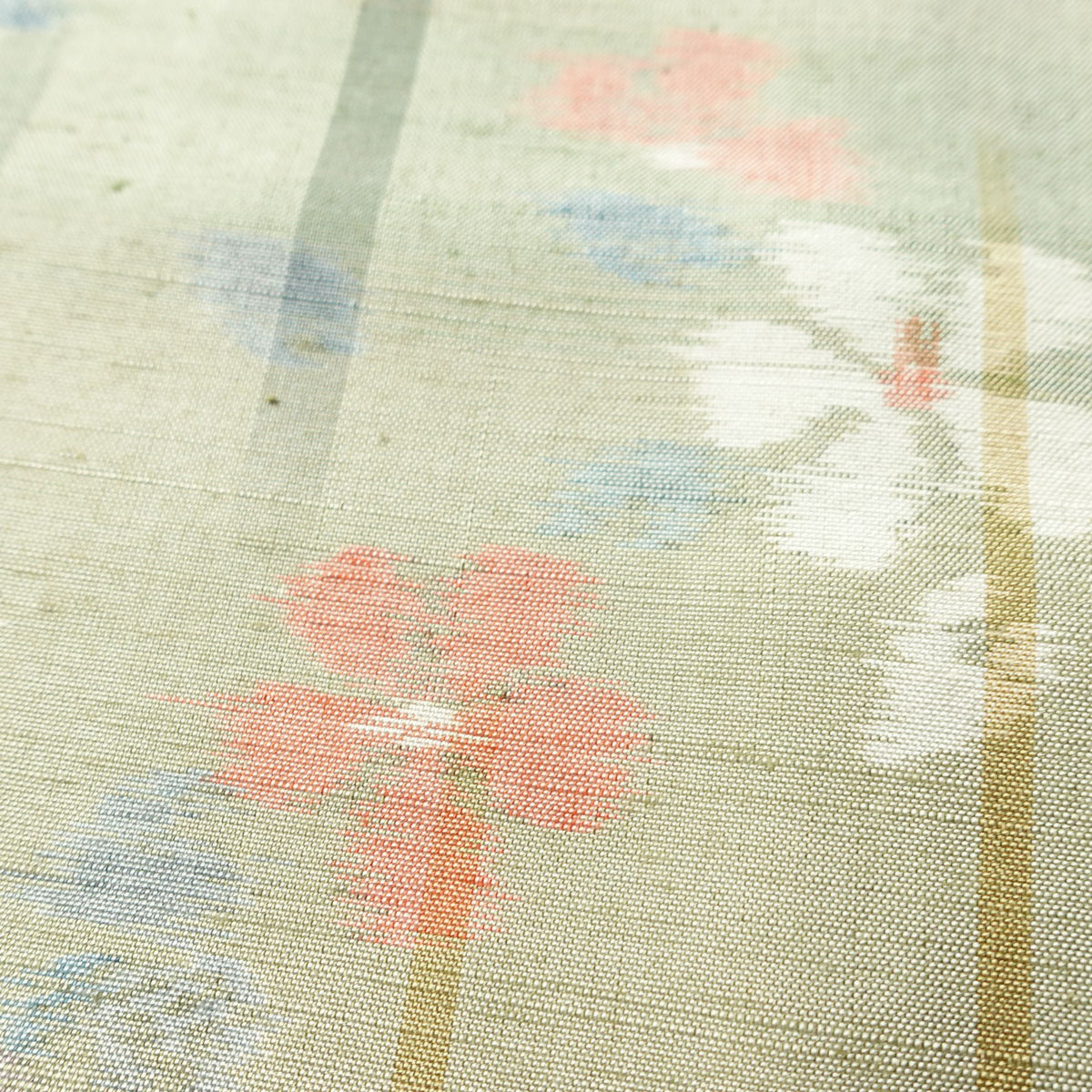 紬 良品 しつけ糸付き 正絹 花柄 袷仕立て 身丈153.5cm 裄丈63.5cm リサイクル着物 着物 緑・うぐいす色_画像9