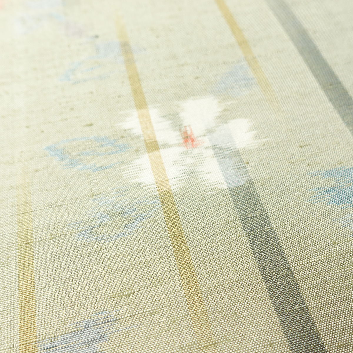 紬 良品 しつけ糸付き 正絹 花柄 袷仕立て 身丈153.5cm 裄丈63.5cm リサイクル着物 着物 緑・うぐいす色_画像10